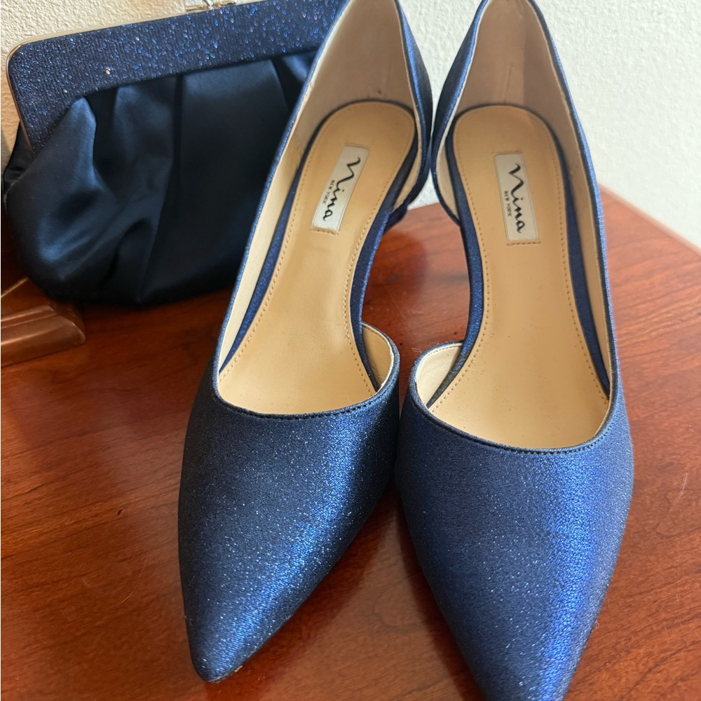 Nina Women's Sparkling Navy Heels and Matching Purse